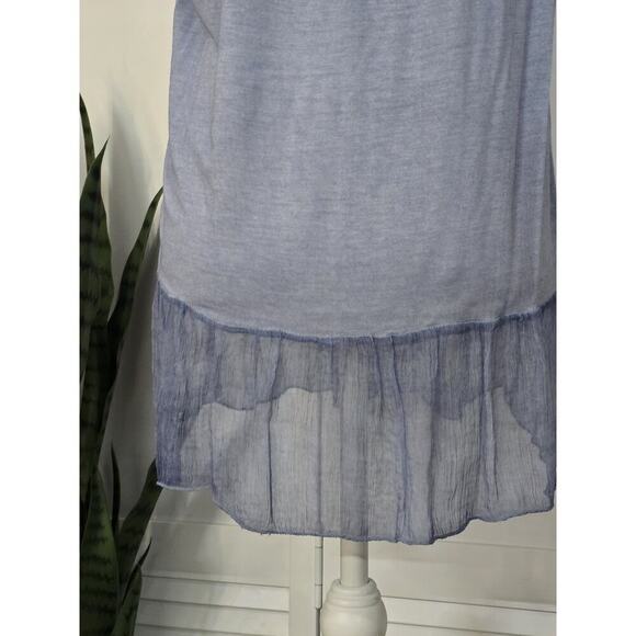 SCANDAL Made In Italy Sleeveless Boho Blue Cotton Ruffle Paillettes Top Medium - Picture 3 of 5